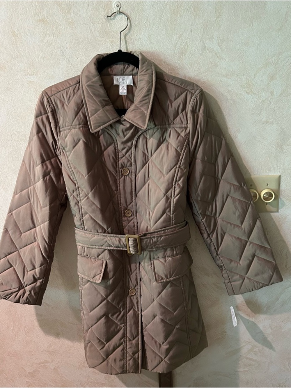 Loft Ann Taylor women’s large petite trench coat in golden taupe color